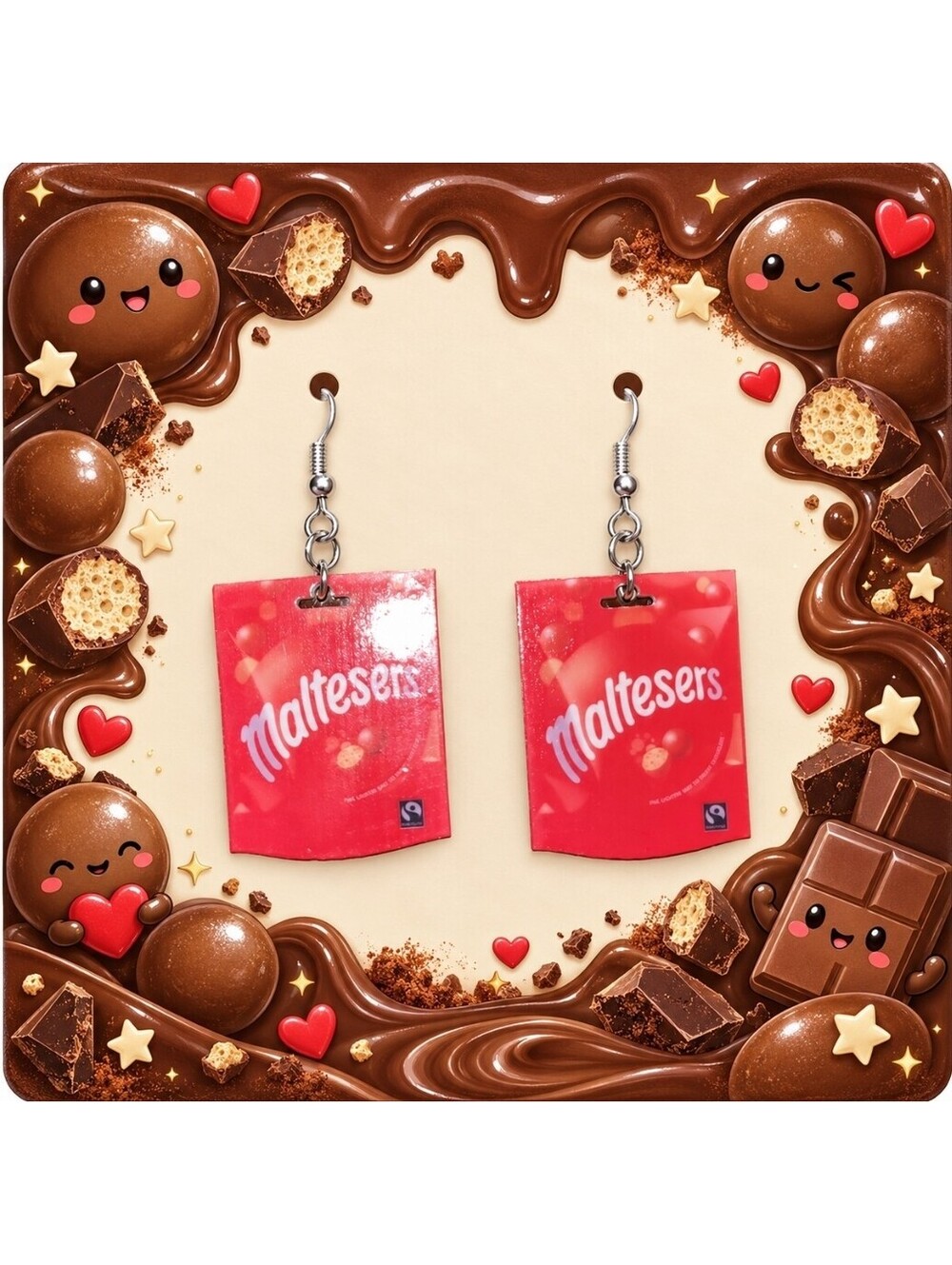 Kawaii Chocolate Malteasers Mini Fun Chocolate Earrings